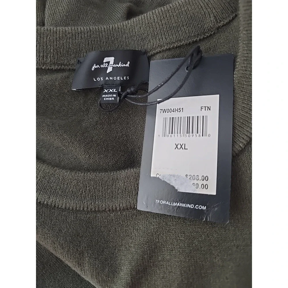 7 For All Mankind NWT Men's Green Crew Neck Sweater Size XXL NEW t22